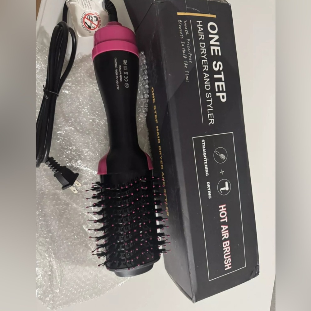 Hot Air Brush Hair Dryer Styler - Black & Pink